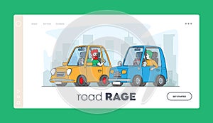 City Traffic Situation Landing Page Template. Dwellers Aggression, Car Accident or Conflict on Road, Drivers Arguing