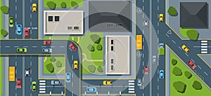 City traffic top view flat vector illustration