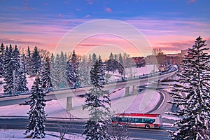 City Train Commuting At Sunrise