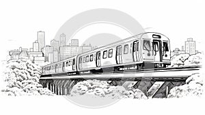 City Train Line Drawing In Range Murata Style