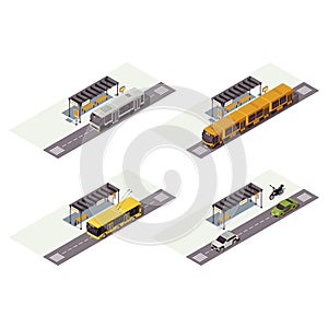 City transport isometric color vector illustration