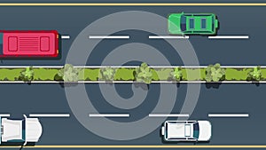 City transport top view .Trucks, cars, buses on the freeway.Active city traffic concept.