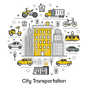 City Transportation Line Art Thin Icons Set