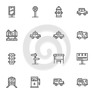 City transportation line icons set