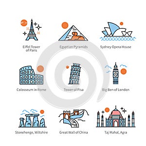 City travel landmarks and tourist attraction icons