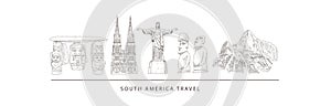 City travel landmarks, tourist attraction in various places of South America.