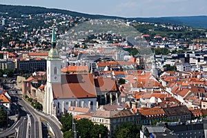 Aerial view over bratislava famous st martins cathedral