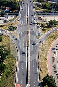 Aerial view over bratislava inner city highway