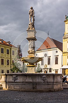 Fountain on main square in front of old town hall bratislava