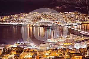 City of Tromso at night Northern Norway Europe