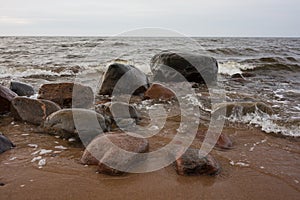 City Tuja, Latvia.Beach with stones and sand.Travel photo