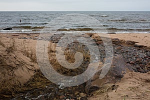 City Tuja, Latvia.Beach with stones and sand.Travel photo