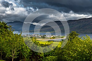 City Of Ullapool And Loch Broom At The Atlantic Coast In Scotland