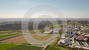 City of Ulm and industrial zone sunny day aerial time lapse