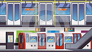 City underground subway transit station with train