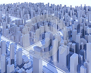 City Urban, 3D panorama on blue sky. Office business center