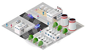 City urban area map Isometric factory industrial zone 3D illustration