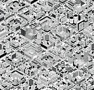 City Urban Blocks Isometric Seamless Pattern - Large