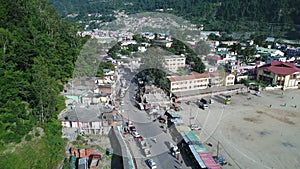 City of Uttarkashi in the state of Uttarakhand in India seen from the sky