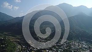 City of Uttarkashi in the state of Uttarakhand in India seen from the sky