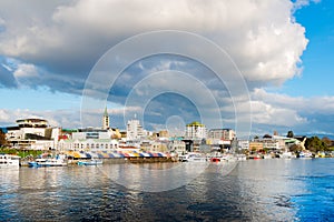 The city of Valdivia at the shore of Calle-Calle river in Chile photo