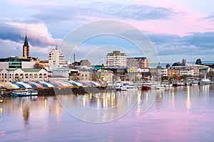 The city of Valdivia at the shore of Calle-Calle river, Chile photo
