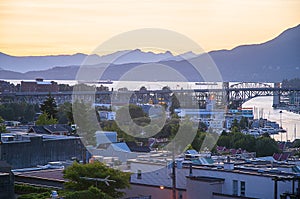 City of Vancouver in Canada as evening falls