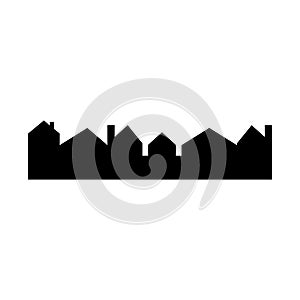 City, vector icon, background, black silhouette of city houses