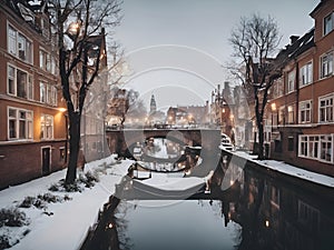 a city with very beautiful architecture covered in beautiful and clean white snow