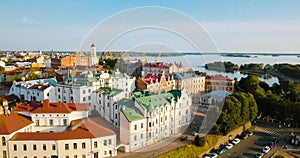 City view from above to a Vyborg historic district. Old architecture in Russia. Old Finnish town.