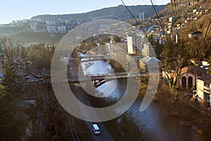 The city view from cablecar in Chiatura city, Georgia