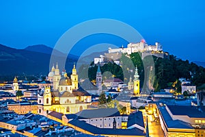 A city view of the city of salzburg in austria .city and fortress hohensalzburg