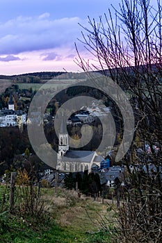 City view of Neuhausen Erzgebirge at evening