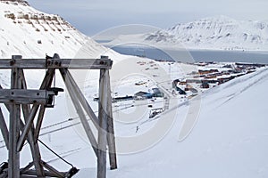 City view from old abandoned coal mine. Longyearbyen, Spitsbergen (Svalbard). Norway