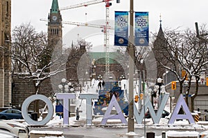 City view with Ottawa Sign in York street near Byward market in the capital of Canada