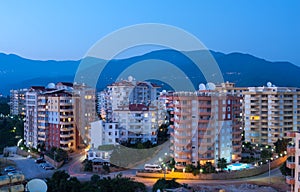 City view of resident district with modern buildings, Alanya, Antalya Province on the Mediterranean coast of Turkey