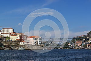 City view from the river Douro. Porto, Portugal. Dom Lu s I Bridge