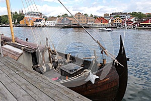 City view with river skyline tower with boat