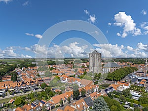 City view with Sint Lievenstoren. Zierikzee in the province of Zeeland in the Netherlands