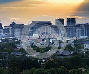 City view under colored light