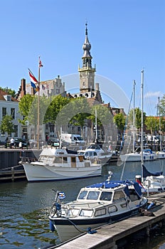 City view Veere with marina and historic buildings