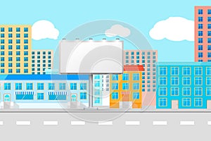 City view with white empty billboard template