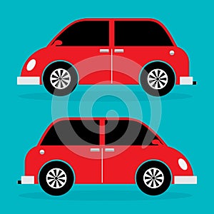 City vintage car with classic design in red color. Vector illustration.