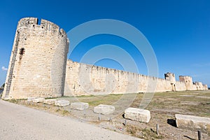 City wall of Aigues Mortes, land of Camargue and Provence, medieval town and history, Le Gard, France