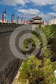 City Wall protecting the city of Xian in Shaanxi Province