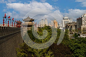 City Wall protecting the city of Xian in Shaanxi Province