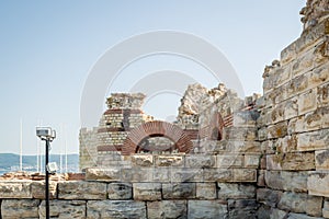 City walls in Nesebar - historical town  on the wester bank of the Black Sea, Bulgaria, Europe