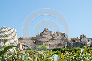 City walls in Nesebar - historical town  on the wester bank of the Black Sea, Bulgaria, Europe