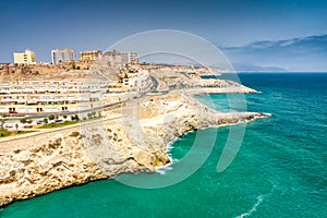 City walls on the rocky Mediterranean coast in Melilla photo