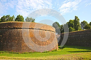 City walls surrounding the old town. Lucca, Tuscany, Italy